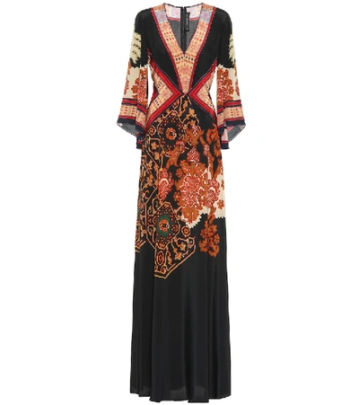 Etro Printed Silk Crepe De Chine Maxi Dress In Nero