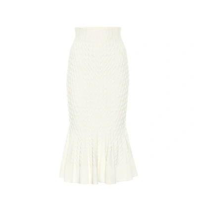 Alexander Mcqueen Fluted-hem Cable-knit Wool-blend Pencil Skirt In White