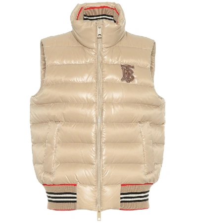 Burberry Tb-logo Quilted Technical-shell Gilet In Beige