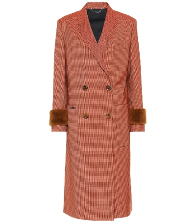 Fendi Shearling-trimmed Wool-blend Coat In Orange