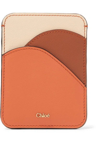 Chloé Color-block Leather Cardholder In Brown