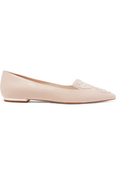 Sophia Webster Crystal-embellished Embroidered Leather Point-toe Flats In Neutrals