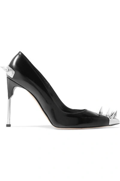 Alexander Mcqueen Spiked Leather Pumps In Black/silver