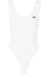 OFF-WHITE OPEN-BACK PRINTED RIBBED COTTON-BLEND JERSEY BODYSUIT