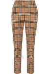 BURBERRY CHECKED COTTON-TWILL STRAIGHT-LEG PANTS