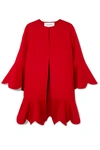 Valentino Ruffled Wool And Cashmere-blend Coat In Red