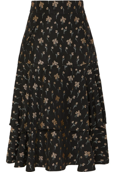 Anna Mason Carmen Ruffled Floral-jacquard Skirt In Black