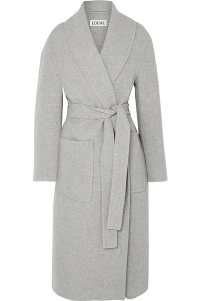 Loewe Grey Mélange Cashmere Coat In Gray