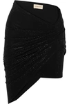 ALEXANDRE VAUTHIER RUCHED CRYSTAL-EMBELLISHED STRETCH-JERSEY MINI SKIRT