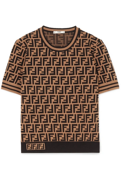 Fendi Intarsia-knit Sweater In Brown
