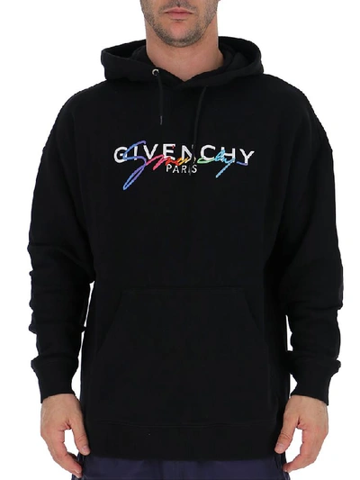 Givenchy Embroidered Rainbow Logo Hooded Sweatshirt In Black