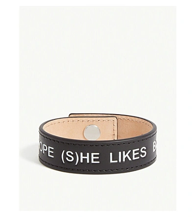 Balmain Slogan-printed Leather Snap Bracelet In Black