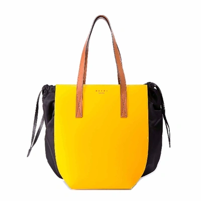 Marni Contrast Drawstring Tote Bag In Yellow