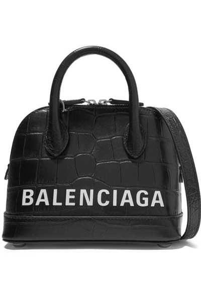 Balenciaga Ville Xxs Aj Printed Croc-effect Leather Tote In Black