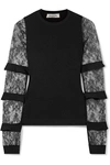 VALENTINO RUFFLE-TRIMMED LACE AND RIBBED-KNIT jumper