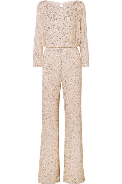 Jenny Packham Babette Embellished Gauze Jumpsuit In Beige