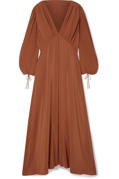 The Row Sante Gathered Silk Crepe De Chine Maxi Dress In Brown