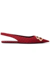 BALENCIAGA KNIFE LOGO-EMBELLISHED HOUNDSTOOTH WOOL POINT-TOE FLATS