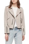 Allsaints Balfern Suede Moto Jacket In Oyster White