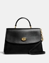 Coach Parker Black Leather Top Handle Bag In Brass/black