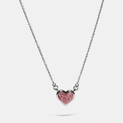 Coach Heart Necklace In Silver/pink
