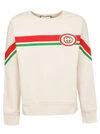 Gucci Interlocking-g Logo Stripe Cotton Sweatshirt In Natural
