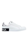 Dolce & Gabbana Women Portofino White Leather Sneakers With Logo In White