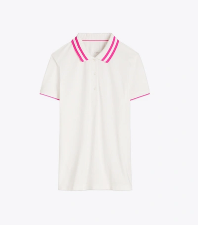 Tory Sport Performance Pique Pleated-collar Polo In Snow White/bright Pink