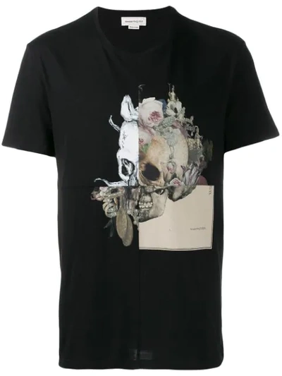 Alexander Mcqueen Patchwork Print Skull Cotton T-shirt In Black