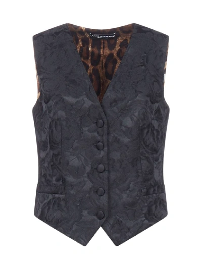 Dolce & Gabbana Floral-jacquard Vest In Nero