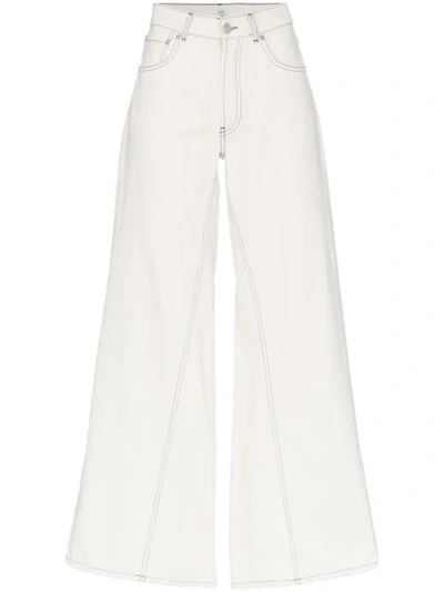 Ganni Top-stitched High-rise Wide-leg Jeans In White