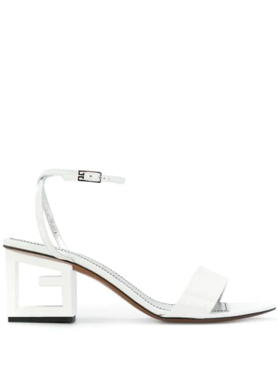 Givenchy Patent Leather Triangle Heel Strap Sandals In White