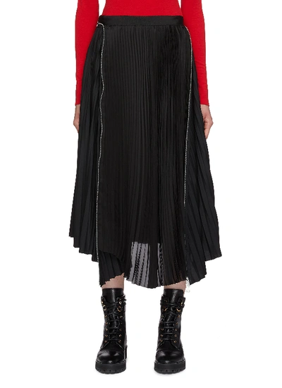 Sacai Asymmetric Pleated Shirting Skirt In Black
