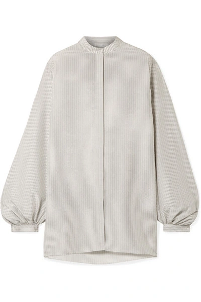 The Row Vara Oversized Printed Silk Crepe De Chine Blouse In White