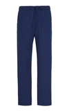 Frescobol Carioca Oscar Straight-leg Linen And Cotton-blend Drawstring Trousers In Navy