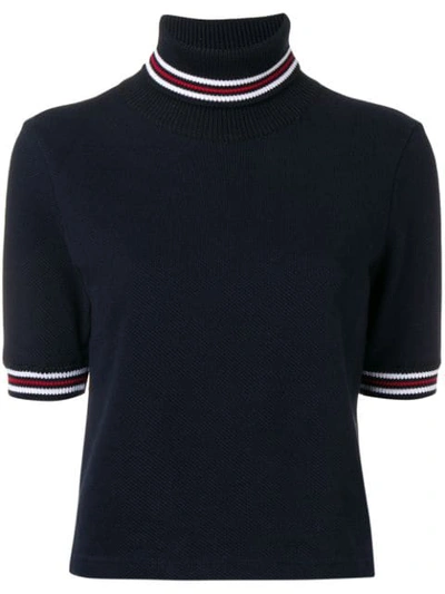 Thom Browne Cricket Stripe Navy Turtleneck In Blue