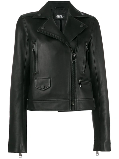 Karl Lagerfeld Handmade Painted Leather Biker Jacket In Black
