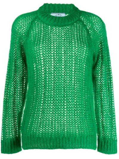 Prada Open-knit Jumper In Green