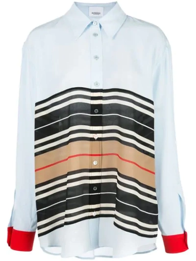 Burberry Multicolor Women's Icon Stripe Oversized Shirt In White