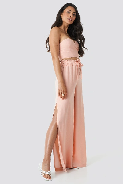Adorable Caro X Na-kd Side Slit Wide Trousers - Pink In Pastel Pink