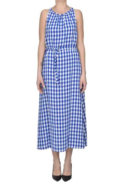 19.61 Milano Vichy Print Dress In Blue