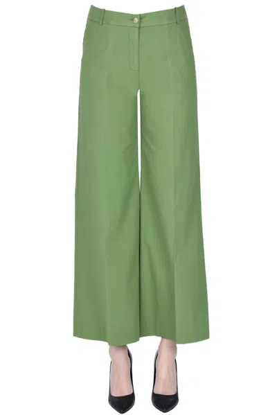 19.61 Milano Wide Leg Cotton Trousers In Olive Green