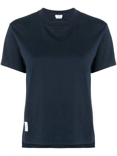 THOM BROWNE SLIDE SLITS RELAXED NAVY TEE