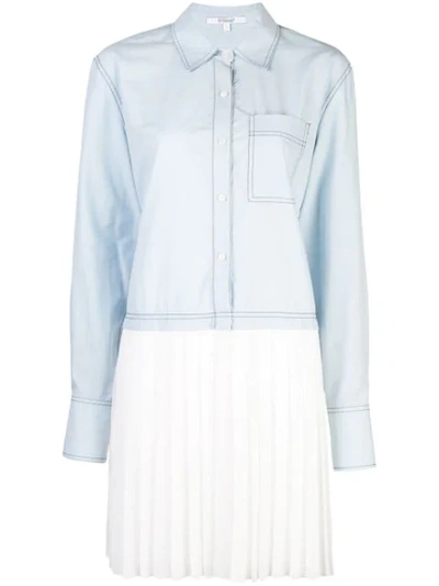 Derek Lam 10 Crosby Pleated Hem Shirt Dress In Blue