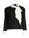 ALICE AND OLIVIA Justina Tieneck Wool & Stretch Silk Combo Jumper