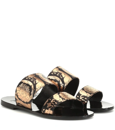 Versace Printed Leather Sandals In Black
