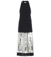 Tibi Pleated Sequin-embellished Poplin And Silk-georgette Midi Dress In Black