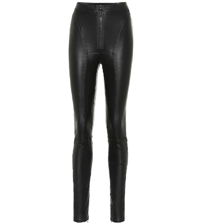 Off-white High-waisted Leather Leggings In Black