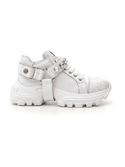Miu Miu Buckle Embellished Sneakers In White