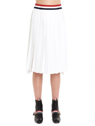 Thom Browne Stripe Detail Pleated Midi Skirt In White